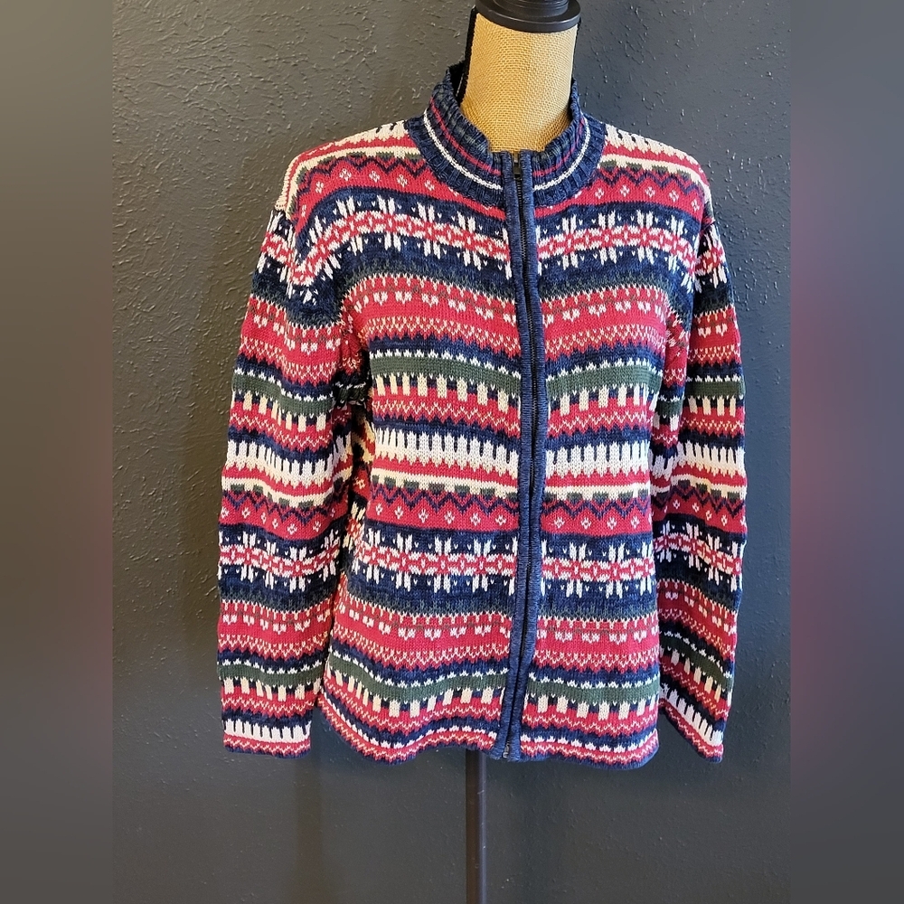 Heirloom Collectibles 2001 Zippered Cardigan Ramie/Cotton Large